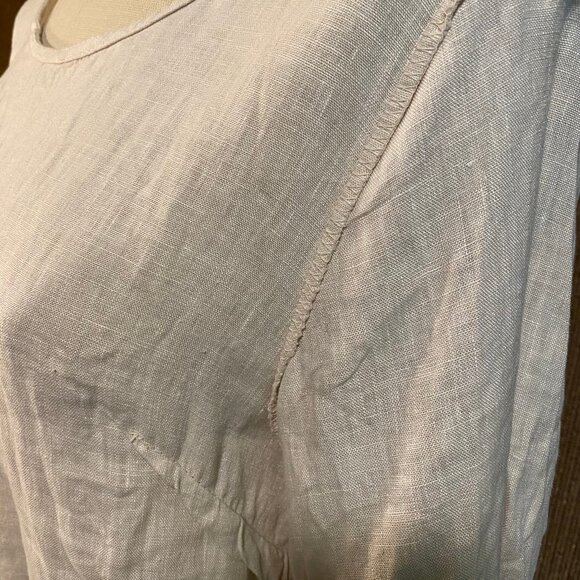Stella Rosa Pure Linen Ecru Shift Dress w/Lace Edged Sleeves & Hem sz: XS-M - Picture 10 of 10